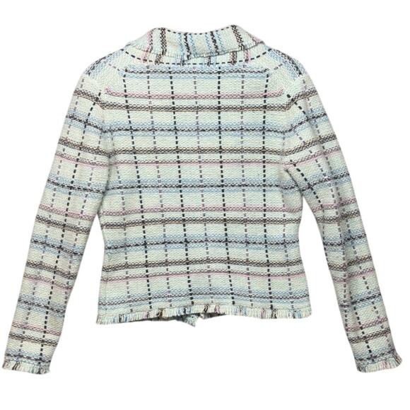 Banana Republic Soft Cozy Angora Wool Blue Pink Plaid Blazer SweaterWomen Medium - Picture 5 of 8